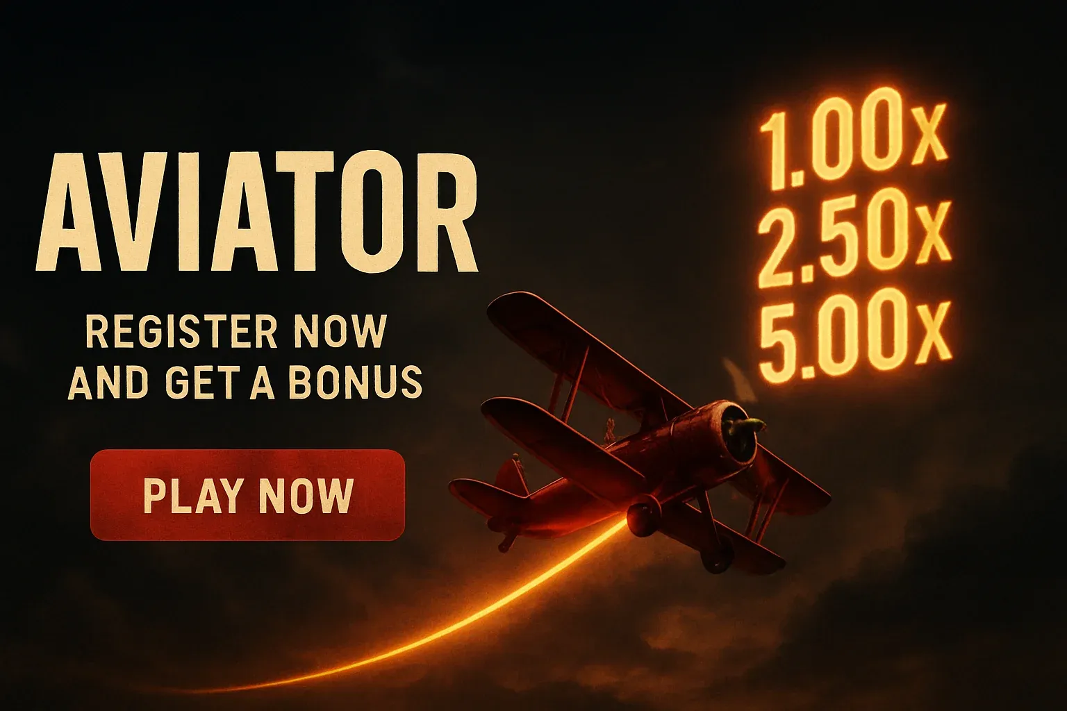 Aviator crash game banner with red plane and rising multipliers