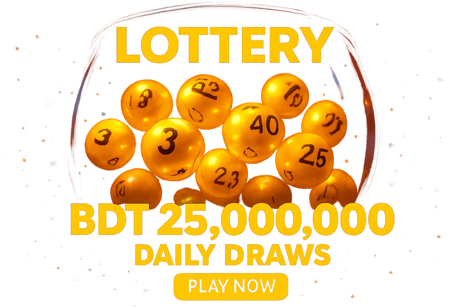 Glowing golden lottery balls in transparent draw machine promotional banner